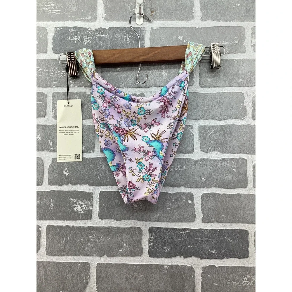 Blackbough Swim 3 Piece Bikini Set Lilac Floral One Shoulder Top Bottom Sarong